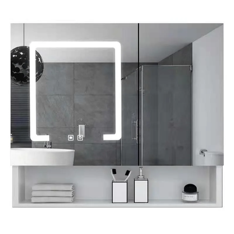 Home Bathroom Decorative Smart Wall Make-up Wooden LED Mirror with Anti-Fog, Color-Temperature