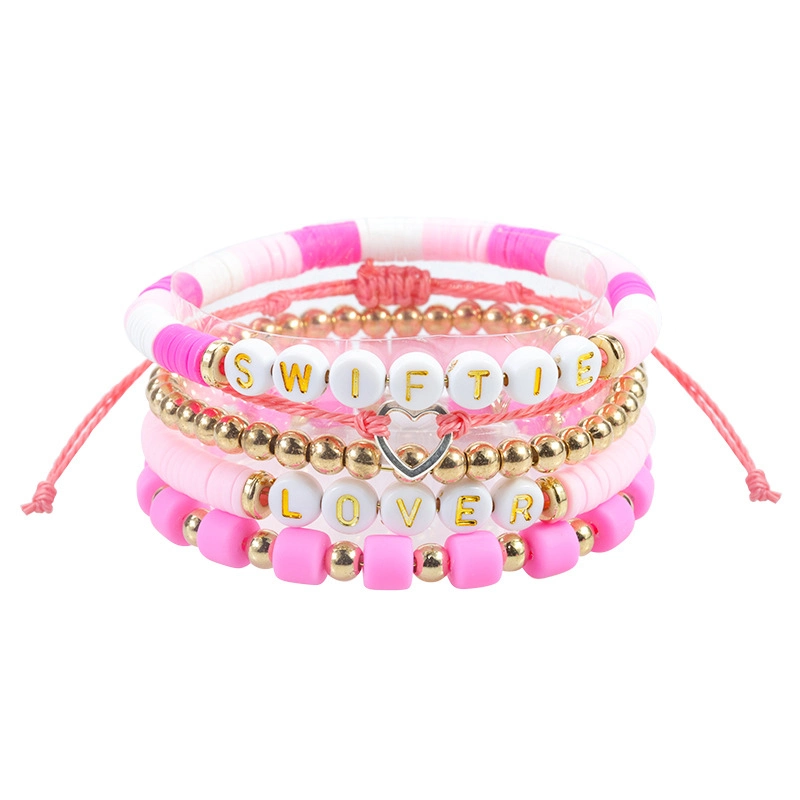 Personalized Jewelry Wholesale/Supplier Explosive Letter Bead Pink Bracelet Polymer Clay Bracelet