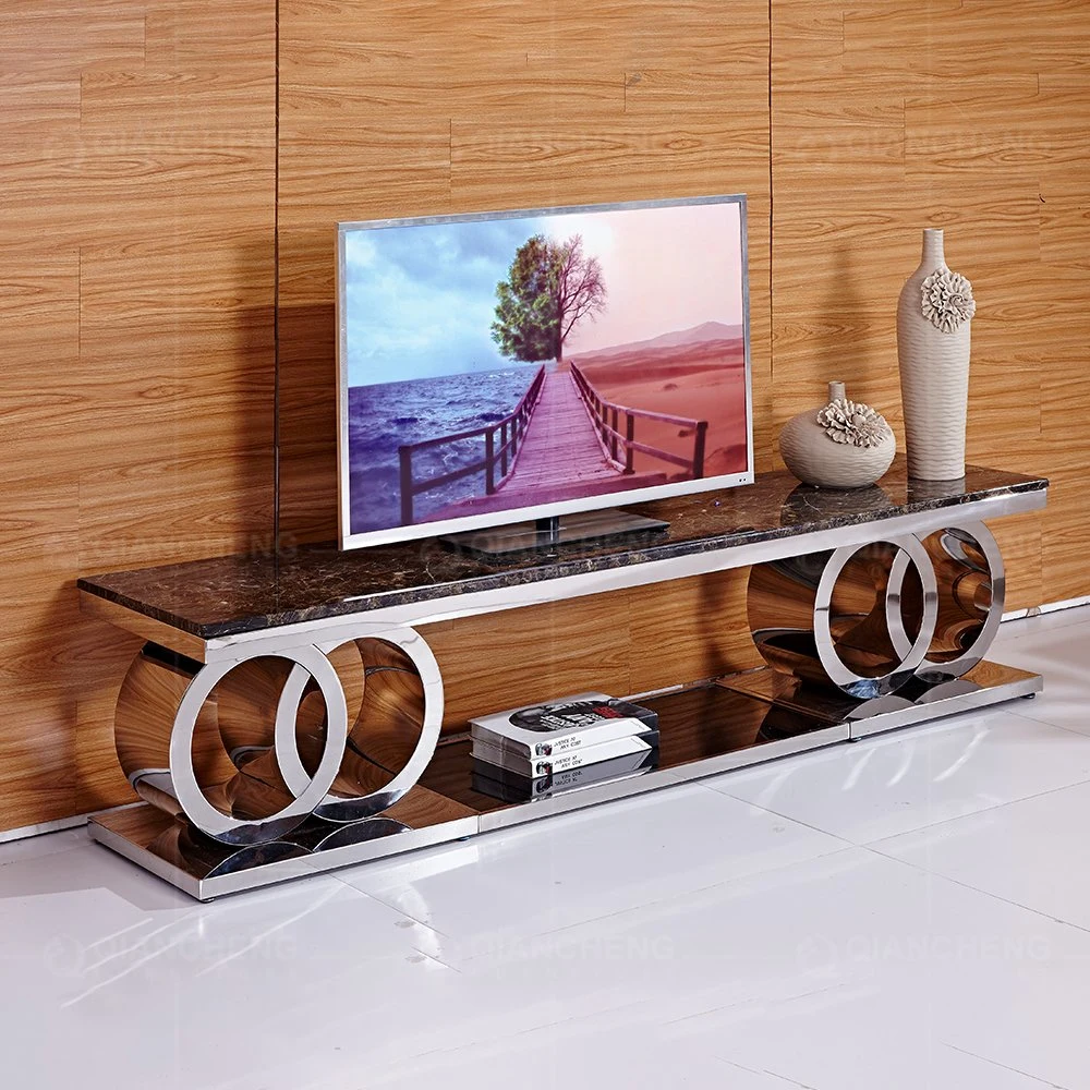 Modern Furniture Marble Golden Silver Stainless Steel TV Stand