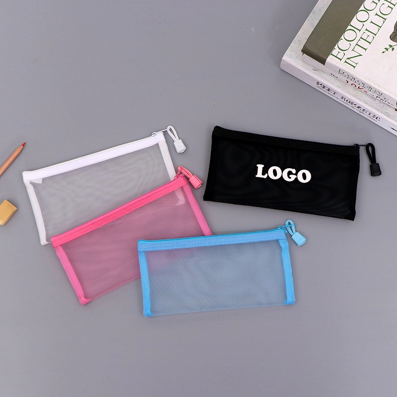 Caneta transparente colorida Grid Stationery Pouch Promotion Zipper PVC Saco