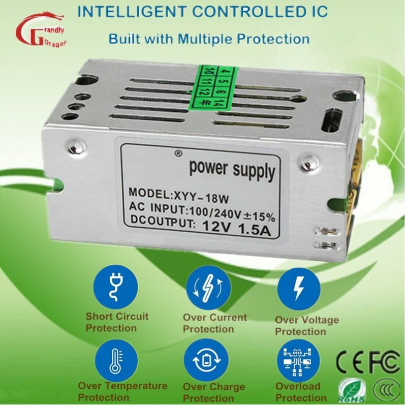12V 1,5A 18W Cargador de baterías Fuente de alimentación CA DC Adaptador