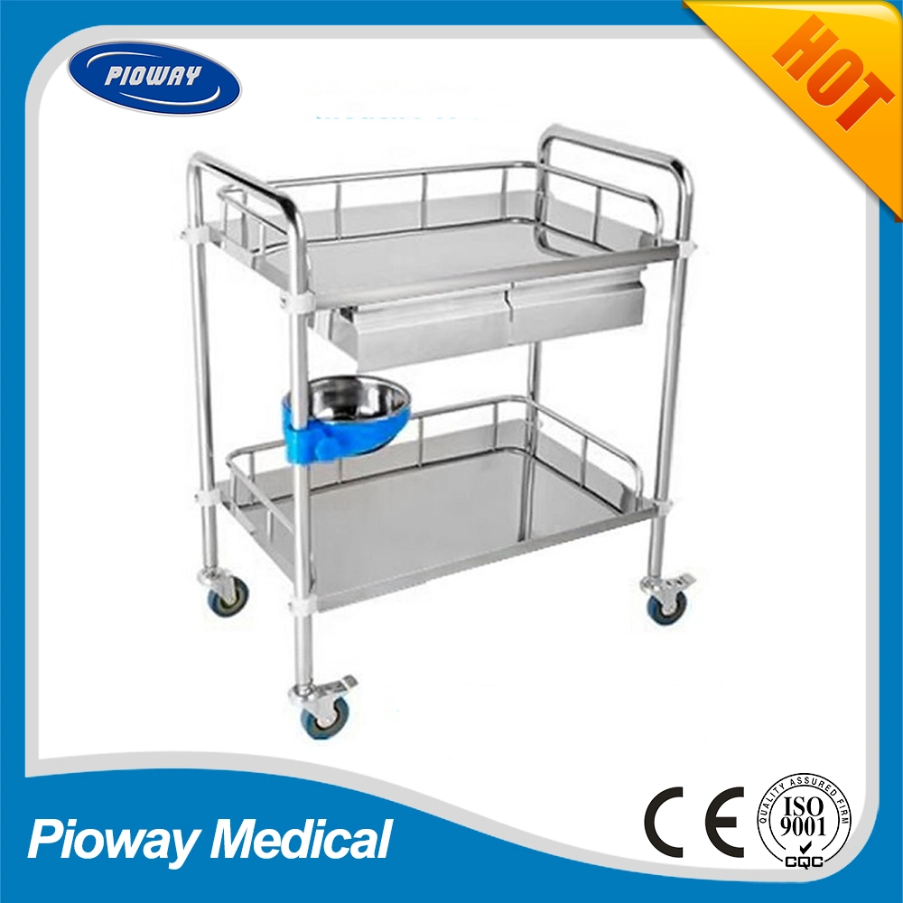 Medical duas prateleiras de aço inoxidável Carrinho móvel do Hospital Cart (PW-813)
