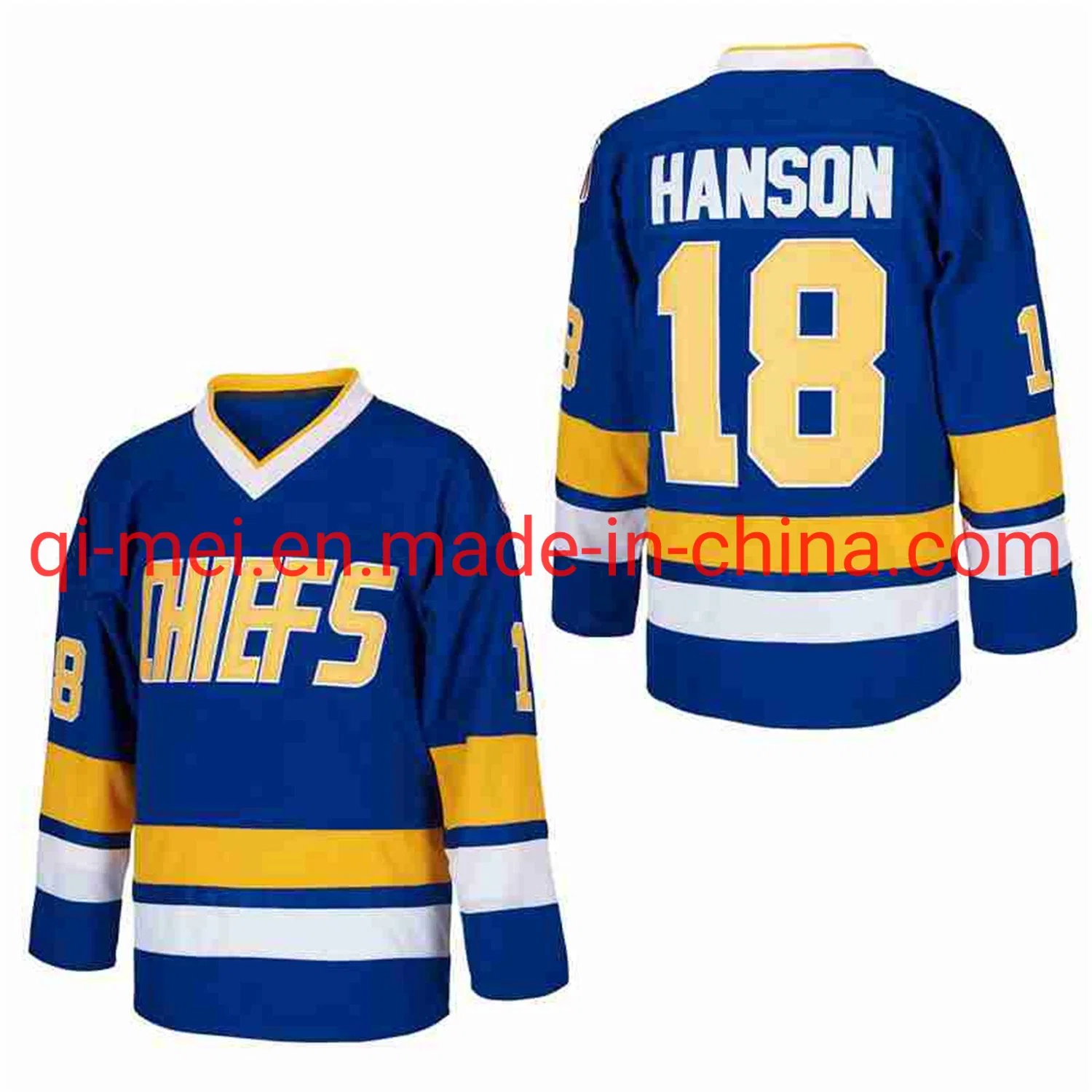 Hanson Brothers Charlestown Chiefs 16 Jack 17 Steve 18 Jeff Slap Shot Movie White Blue Hockey Jerseys