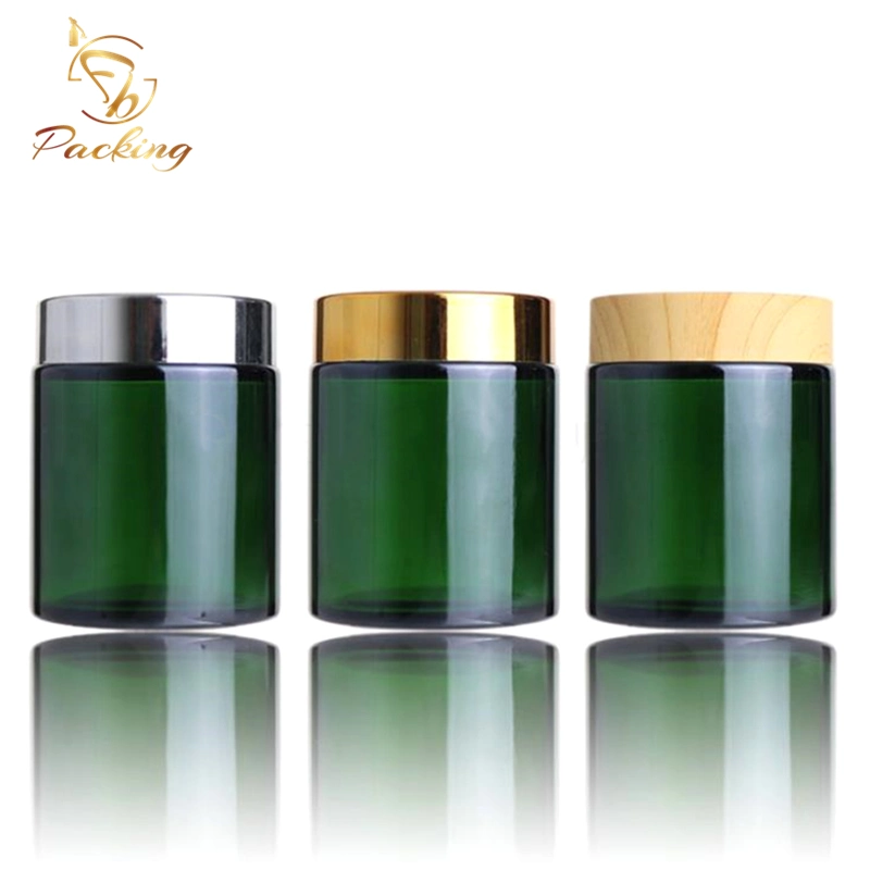 Stock Cosmetic Cream Green 100g Cosmetic Jar with Bamboo Color Cap