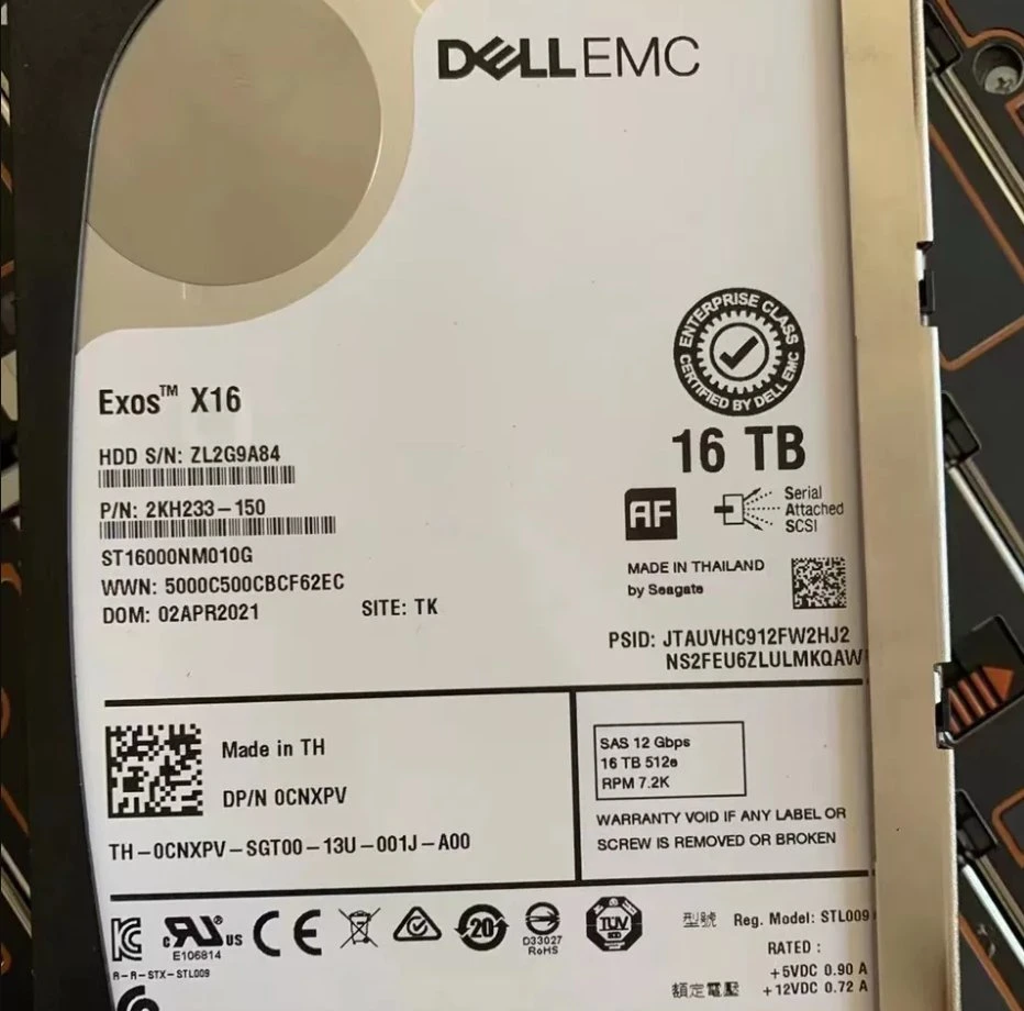 محرك أقراص ثابتة لمحرك الأقراص الثابتة (HDD) للخوادم من Dell سعة 16 تيرابايت بسرعة 7.2K SATA بسرعة 6 ميجابت في الثانية 512e 3.5 بوصة قابلة للتوصيل دون إيقاف التشغيل