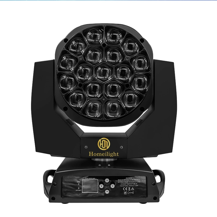 DMX 19*15 واط، إضاءة عالية، LED Bee Eye Zoom، تتحرك المصباح الأمامي