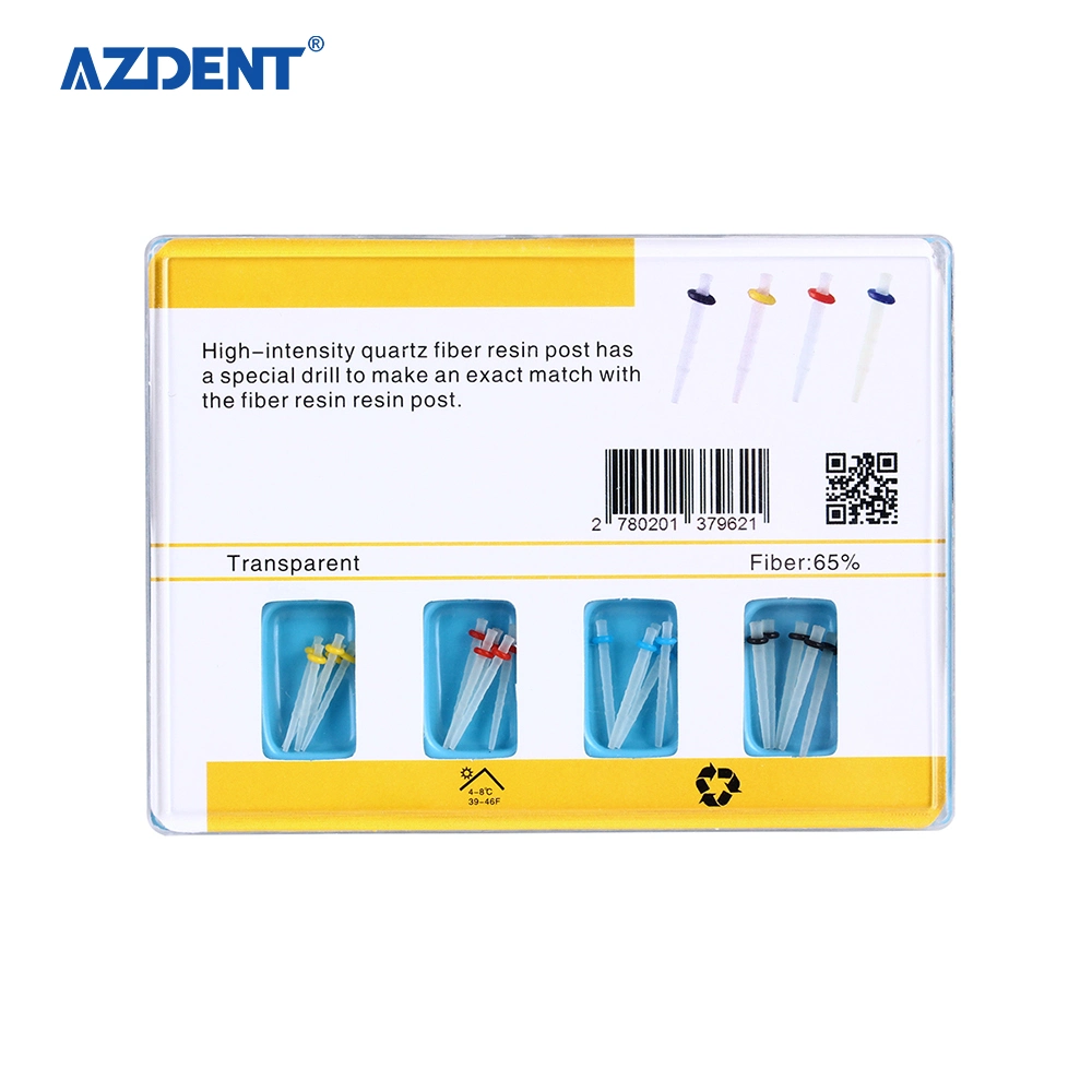 Azdent 1.2-1.8mm Dental Core Fiber Resin Post & 4PCS Dental Drills