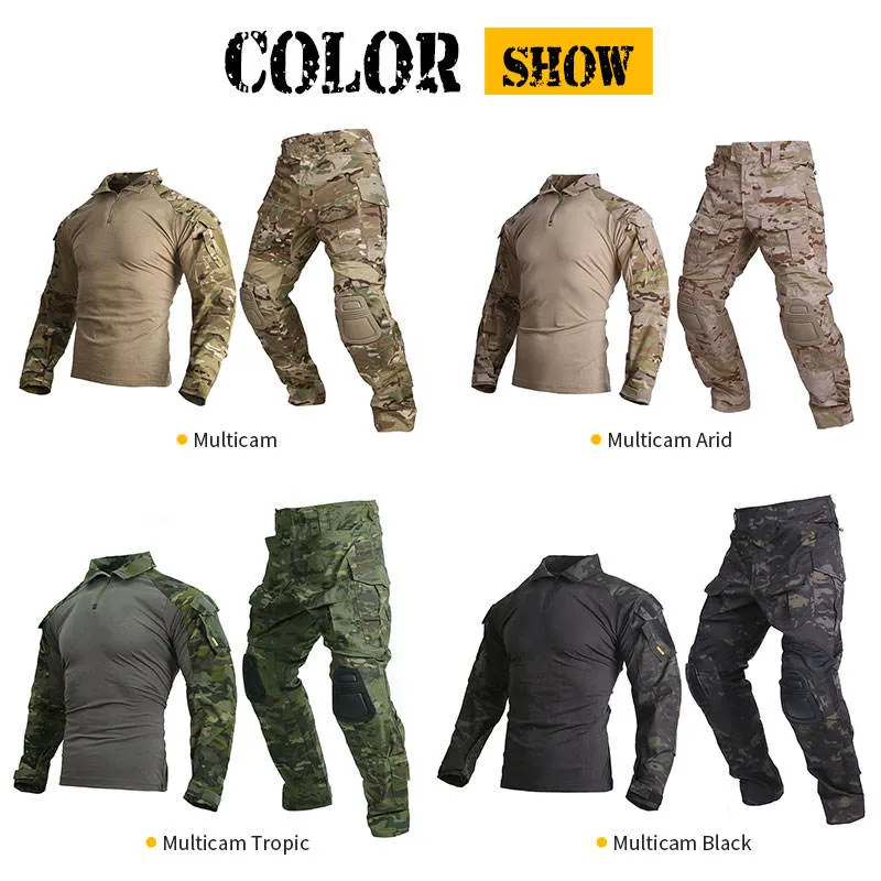 Custom G3 Camouflage Tactical Shirt Pants Suit Combat Tactical Uniform with Knee Pads