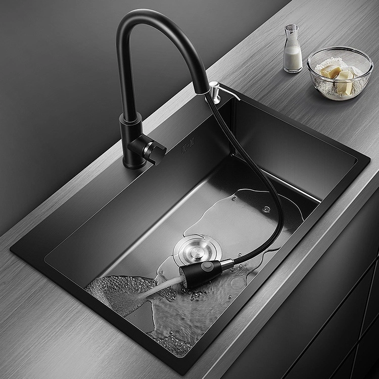 Kitchen Sink Sink Double Sink Household Nano Black Handmade Sink 304 Stainless Steel Under Counter Basin