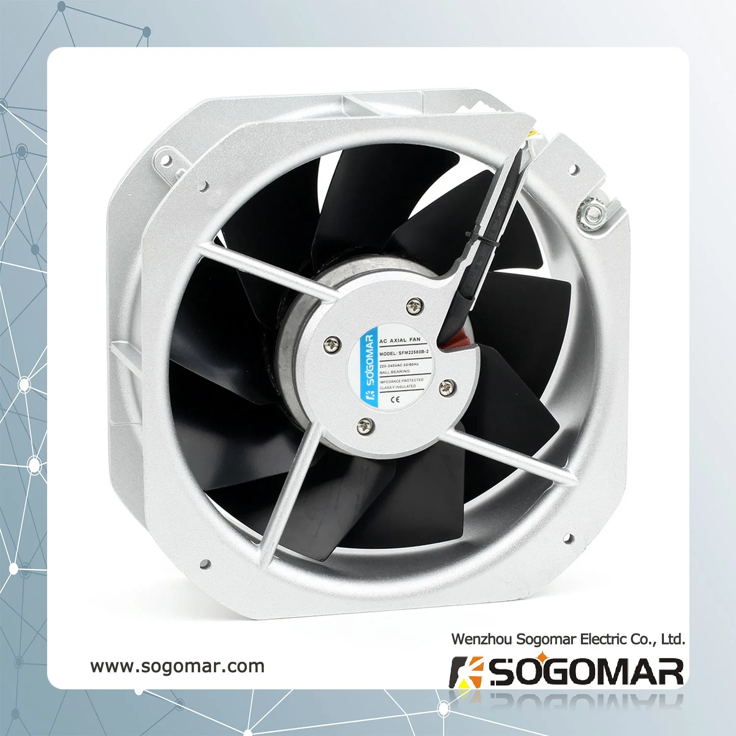 225X225X80mm Axial Fan 220VAC with Metal Impellers for Cooling