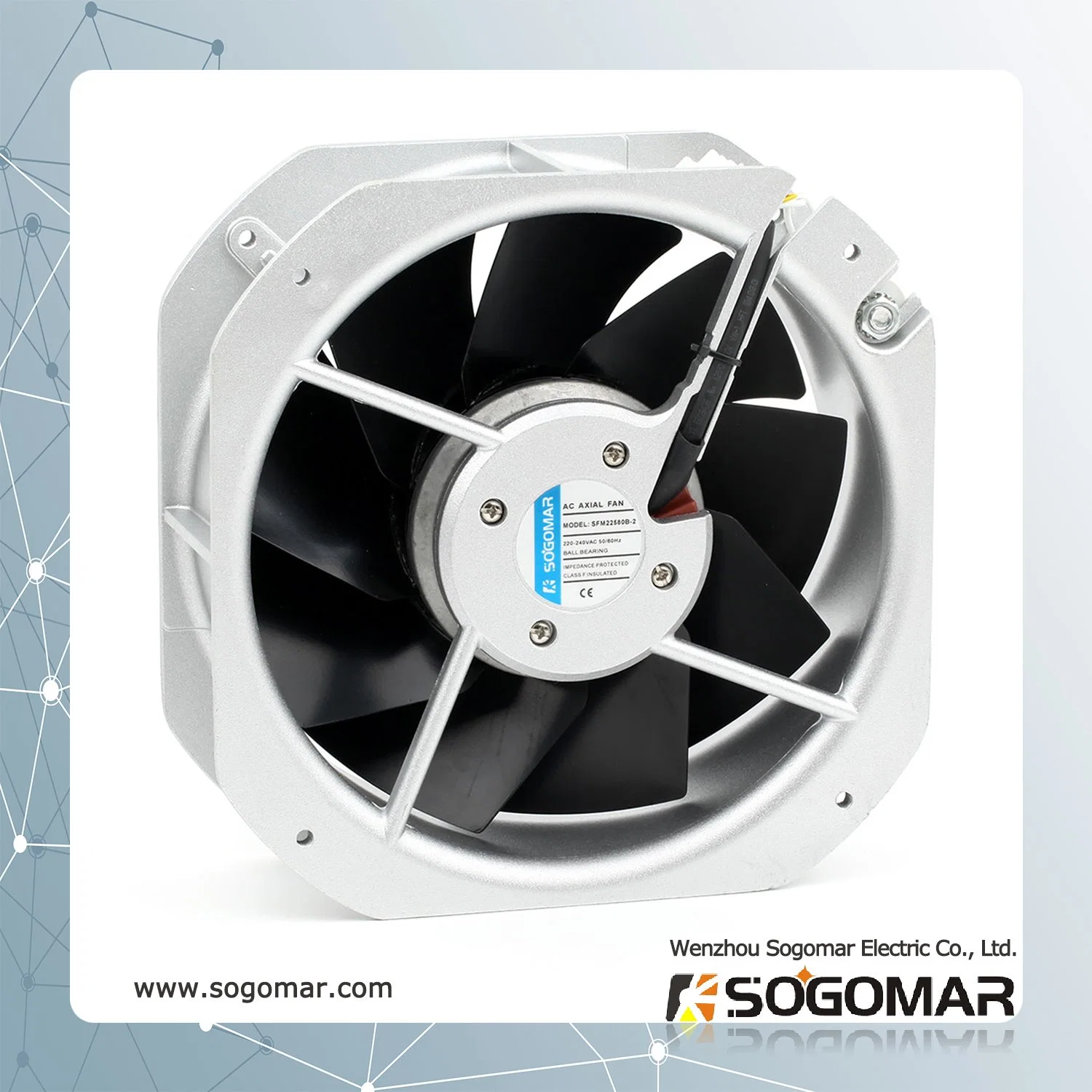 Ventilateur axial 225X22525X80mm 220 VAC avec turbines métalliques pour le refroidissement