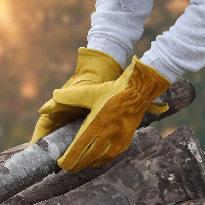 Hombres mujeres Guantes de Trabajo Guantes de Cuero Guantes de Jardín exterior Camping Guantes de piel para bomberos