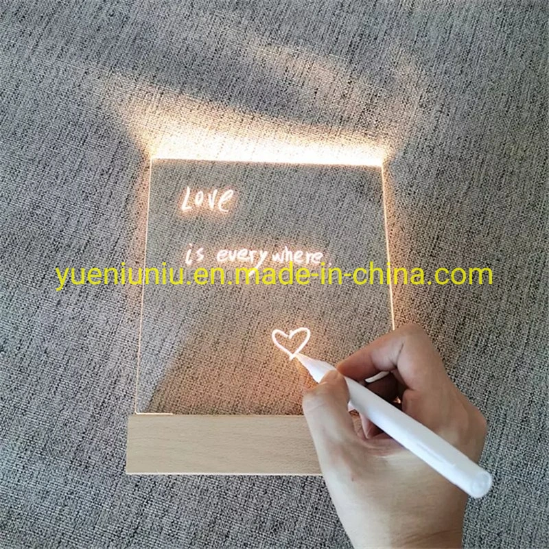 Hot Selling Acrylic Crystal 3D USB Round Wooden LED Lamp Holder Beech Wood Night Light