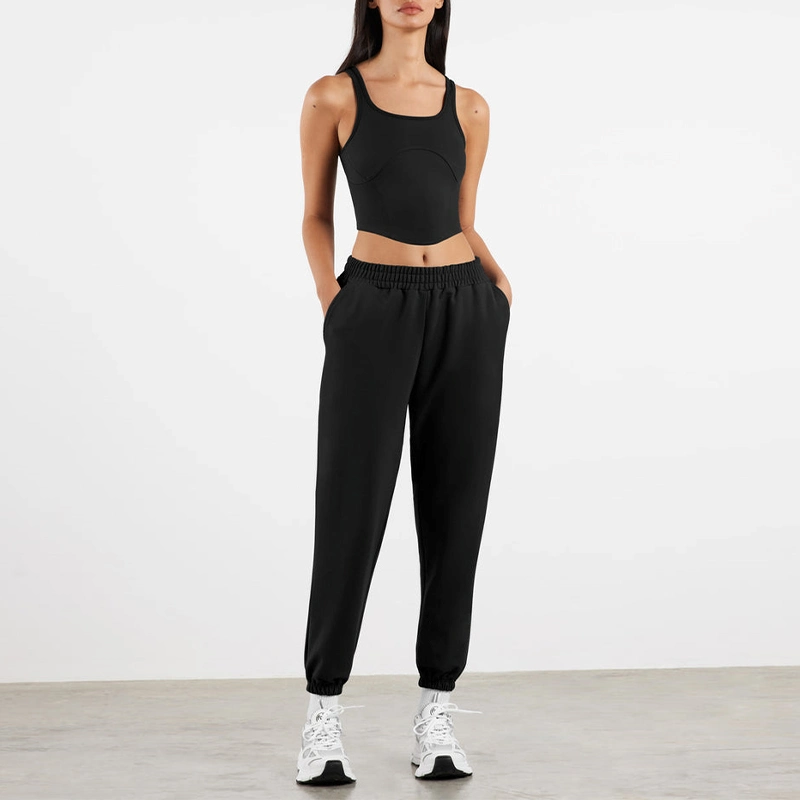 Sy-08241 Customized Women Organic Cotton Loose High Waist with Pockets Sports Yoga Pants Legged Jogging Pants