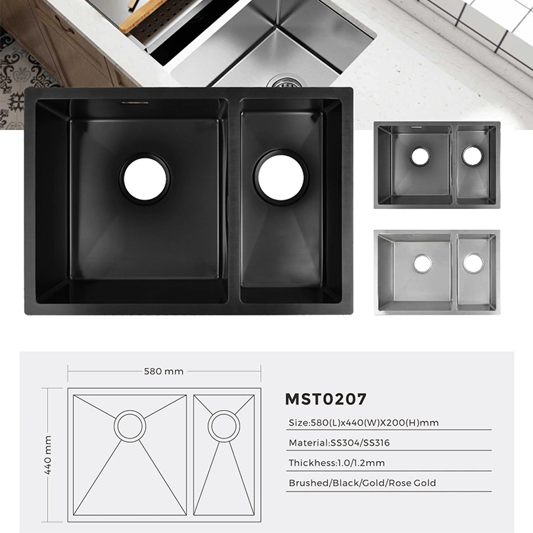 Sanipro Wholesale/Supplier Modern Black Farmhouse Single Double Bowl Handmade Undermount Square SS316 304 Stainless Steel Kitchen Sinks