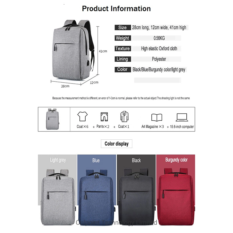 Student School Bag USB Charging Backpack Travel Bag Water Resistant Oxford Schoolbag