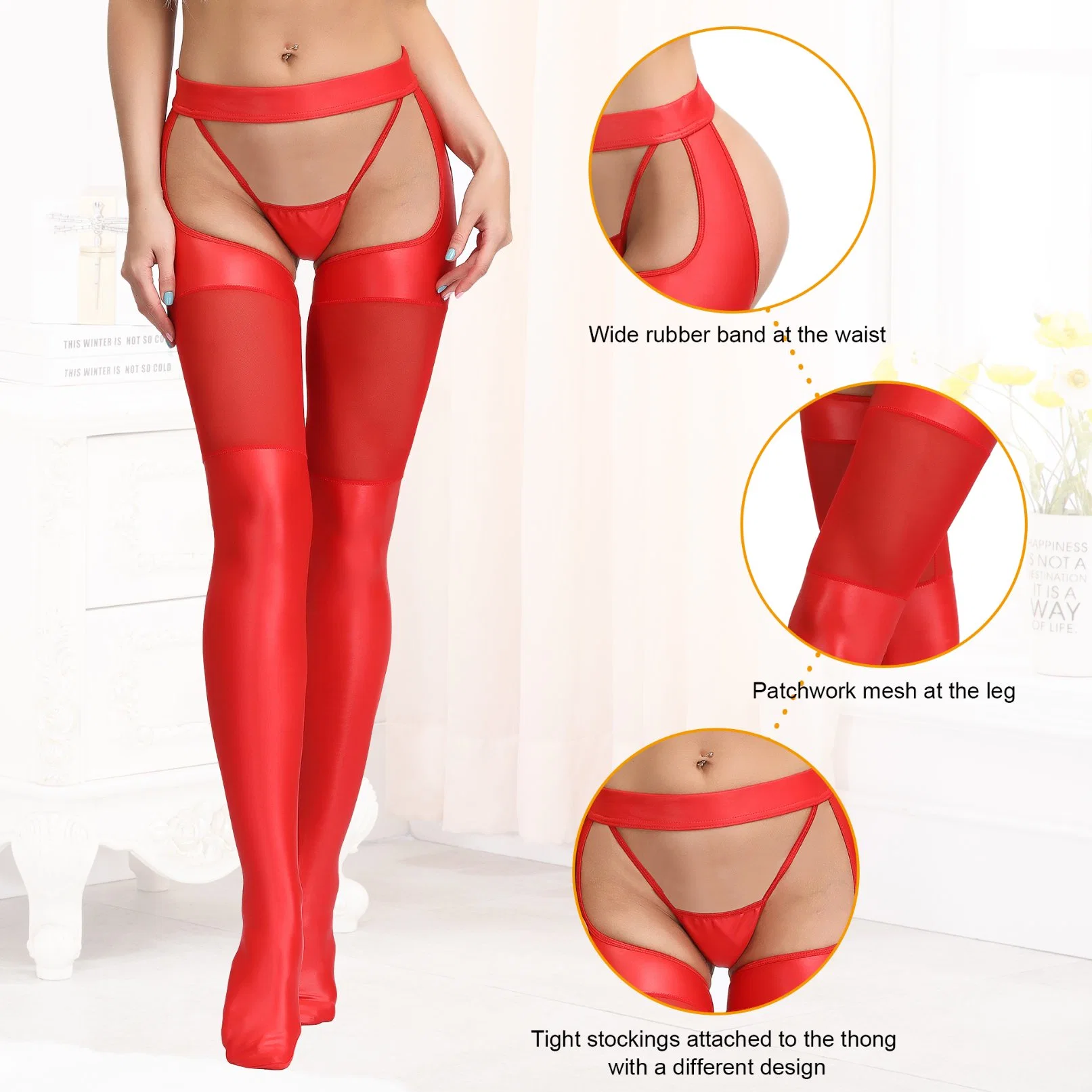 Wholesale Extremely Elegant Look Thigh Length Faux Leather Sexy Garter Stockings Hosiery