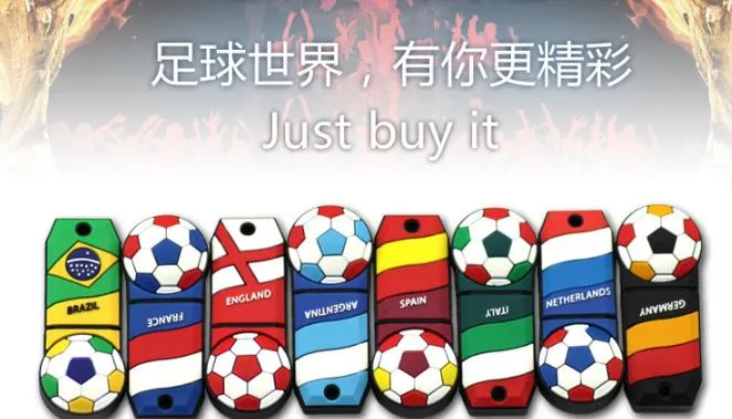 World Cup Team Football 8GB 16GB 32GB Customized 2D/3D PVC Cartoon USB Flash Disks/Pen Drive/USB Flash Drive for Promotional Gift