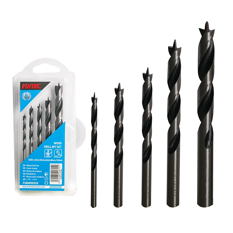 Fixtec Twist Drill Bits Straight Shank Internal Cooling Drill Bit 4, 5, 6, 8, 10mm 5PCS Wood Twist