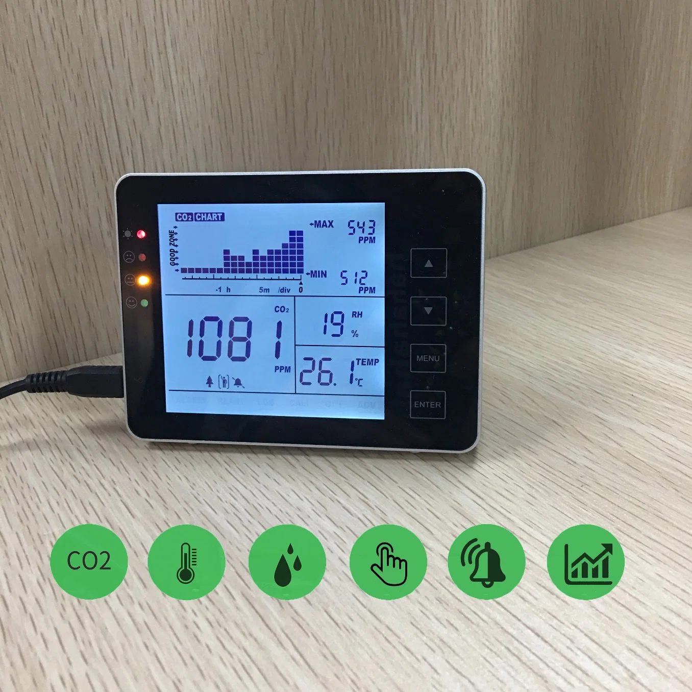 USB/Battery Powered Indoor CO2 Monitor with Data Logging CO2 Meter SA1200p