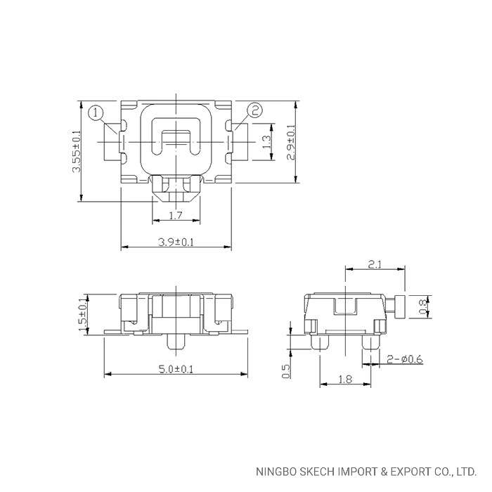 2.9X 3.9 مم SMT/SMD تثبيت مفتاح تبديل التحرك المصغر النوع أفقي مفتاح زر الضغط للأجهزة المحمولة