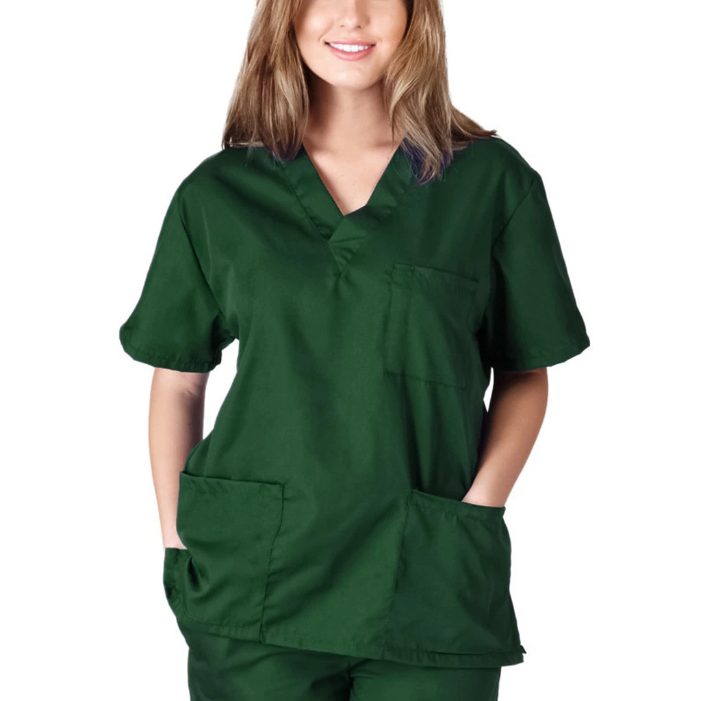 Short Sleeve V-Neck Polyester Nurse Uniform Jacket Hospital Nurse Clothing