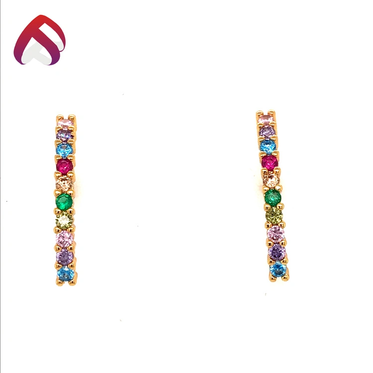 Factory Price Multi Color Silver Rainbow Stone Jewelry Brass Stud Earring (ER86949)