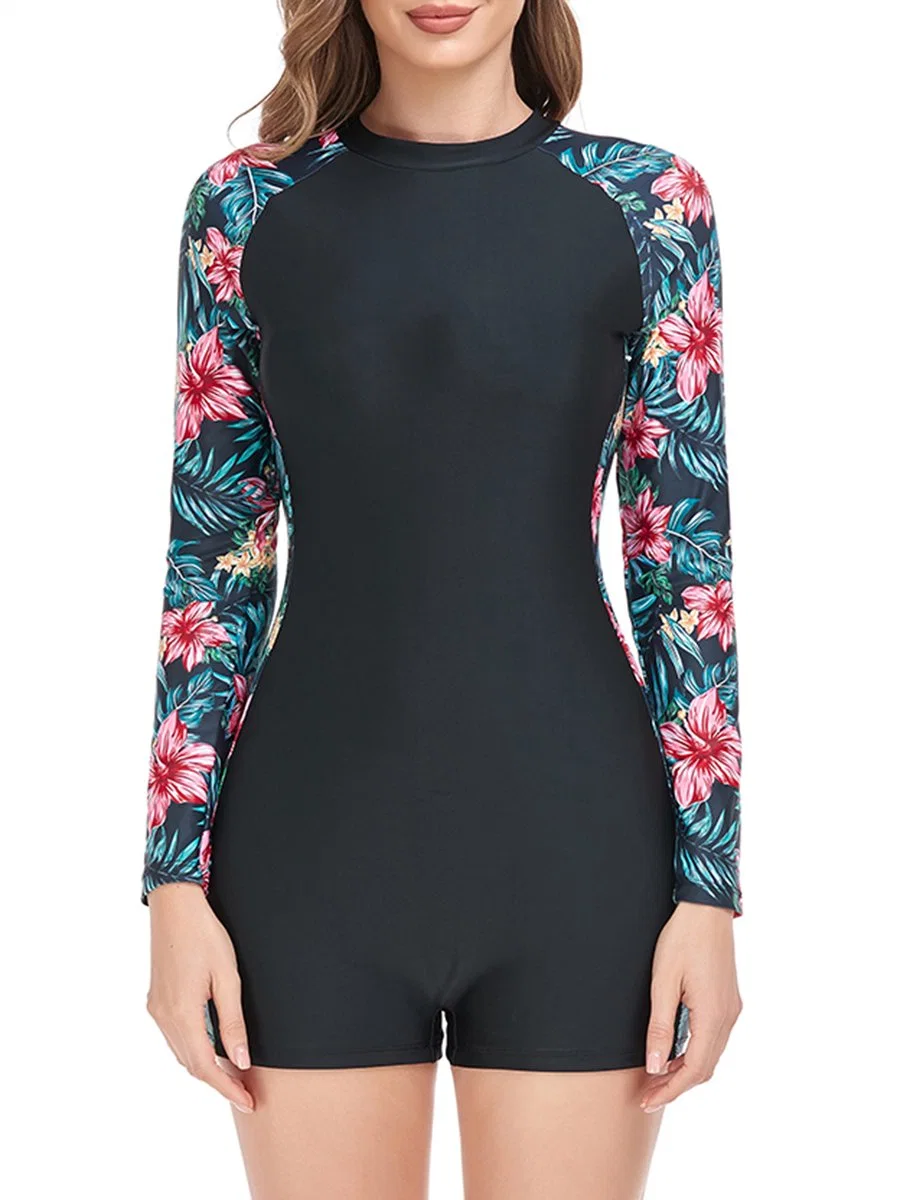 2023 Women&prime; S Long Sleeve One-Piece Surf Zipper Slim Fit Swimwear