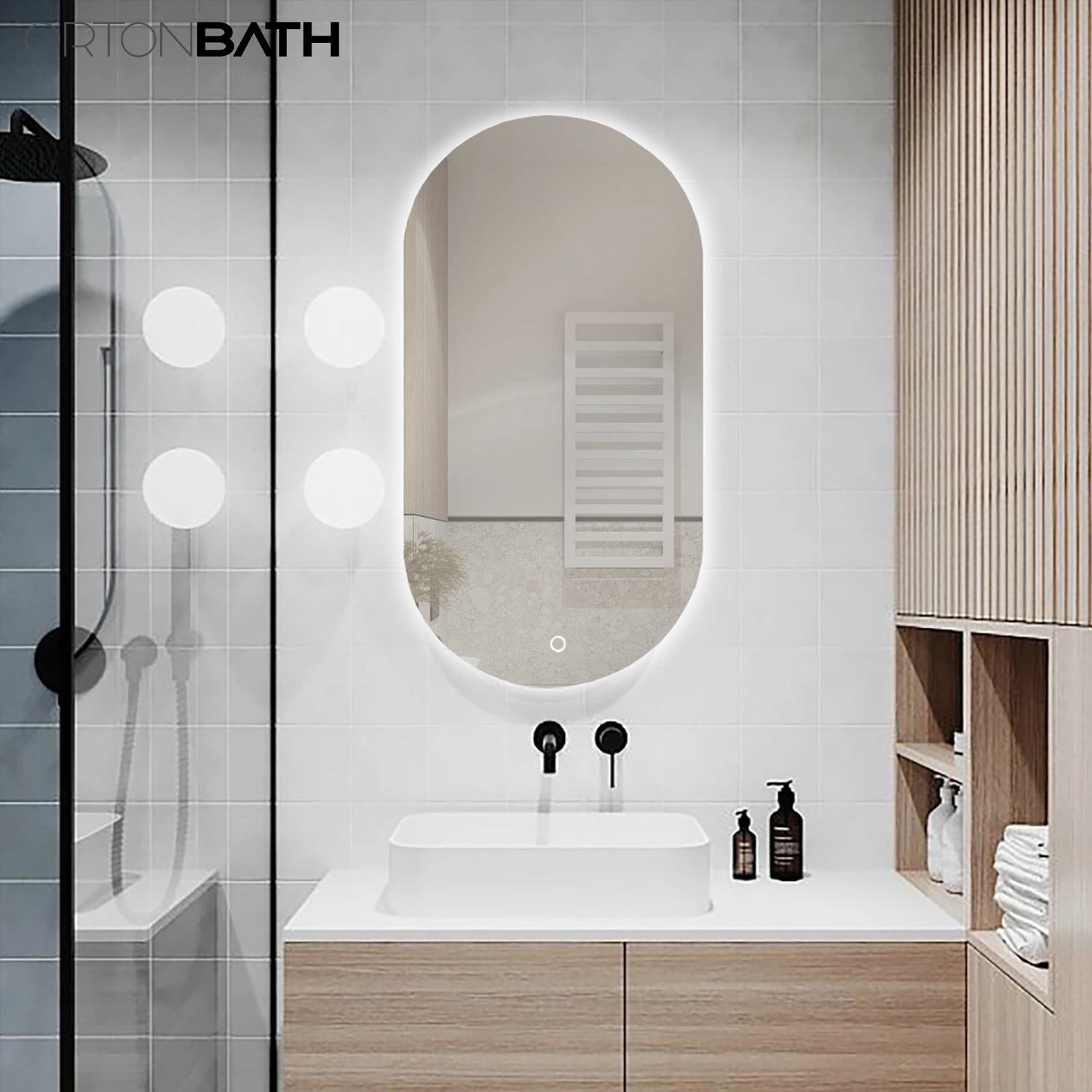 Ortonbath Newest Design Wholesale/Supplier Home D&eacute; Cor Luxury Rectangle Smart Glass Furniture LED Light Acrylic Illuminated Wall Mirror LED Mirror