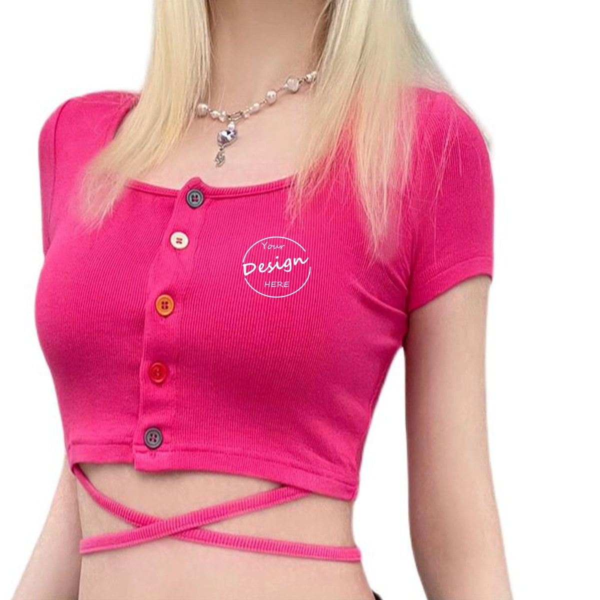 China Hersteller Hochwertige Baby Tee 95% und 5% Spandex Mode Riemen Saum Square Cut Kragen Y2K Sexy Frauen Crop Shirt Oben