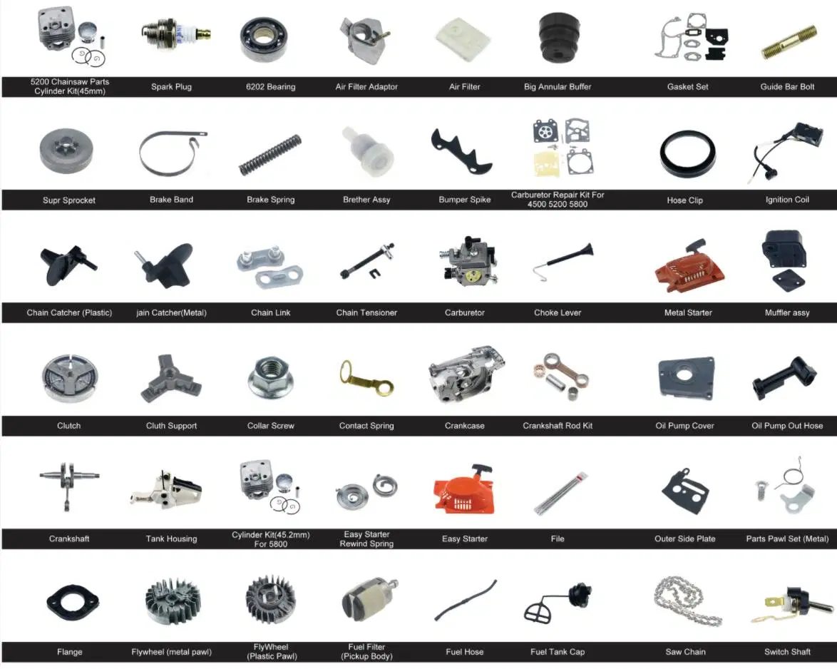 45cc 52cc 58cc China Gasoline Petrol Chainsaw Parts