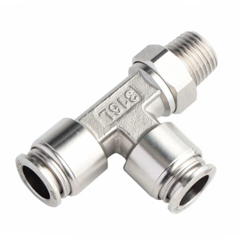 Male Branch Tee Stainless Steel Inox SS316L Pneumatic External Thread Push in Fittings