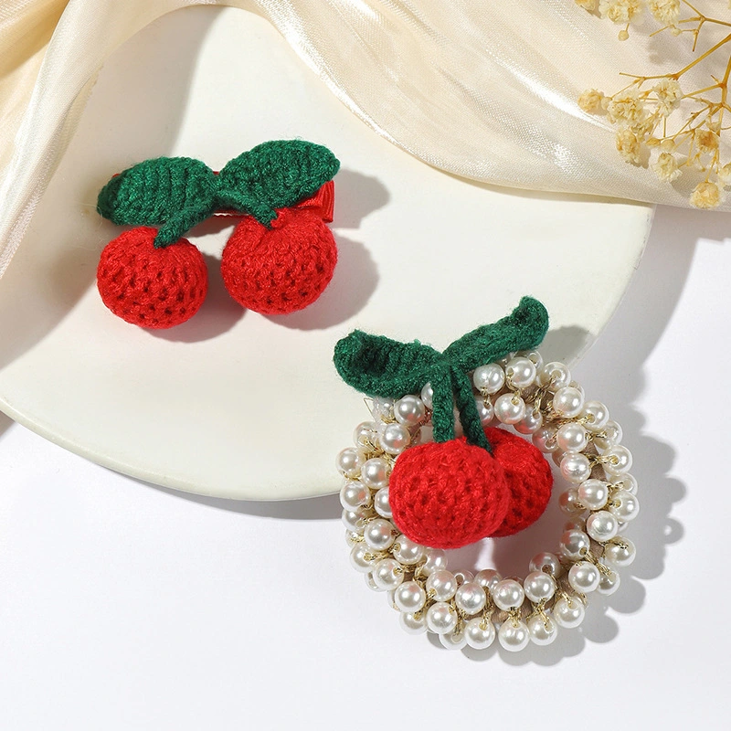 Customized Fashion Hair Rope Cherry Hair Clip Hair Accessory Set