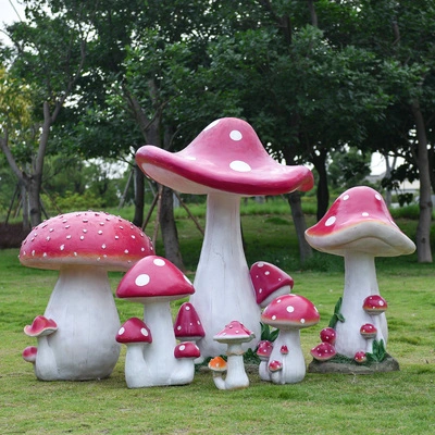 3D Fiberglass Cute Mushroom Light Garden Lawn Landscape Decoration Solar Powered Lights Waterproof LED Ground-Inserted Lamp