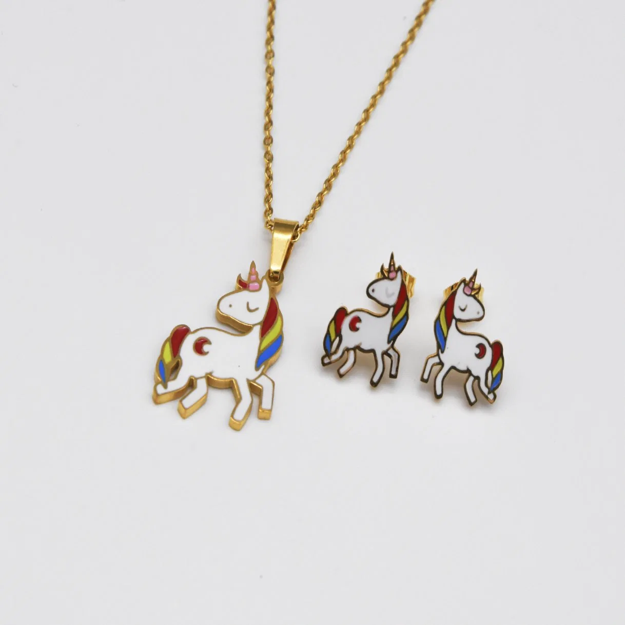 Wholesale/Supplier New Fashion Gold Plated Unicorns Pendant Necklace Earring Jewelry Set for Girls