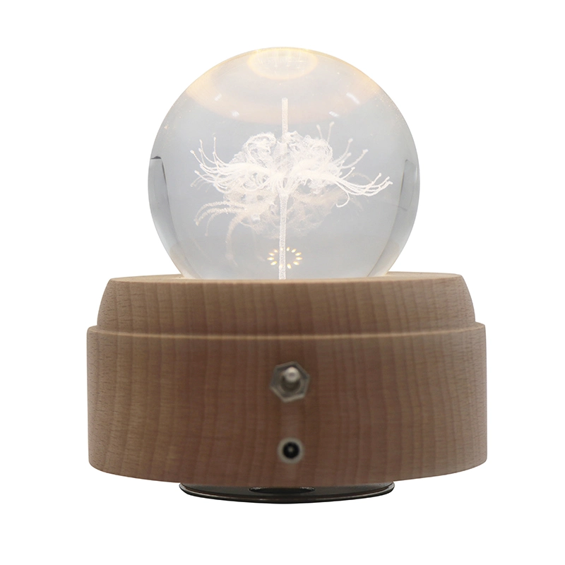 Zhongshan Gift Home Decor Night Lamp Battery Wooden LED Lamp Base D70mm K9 Crystal Ball Mood Light