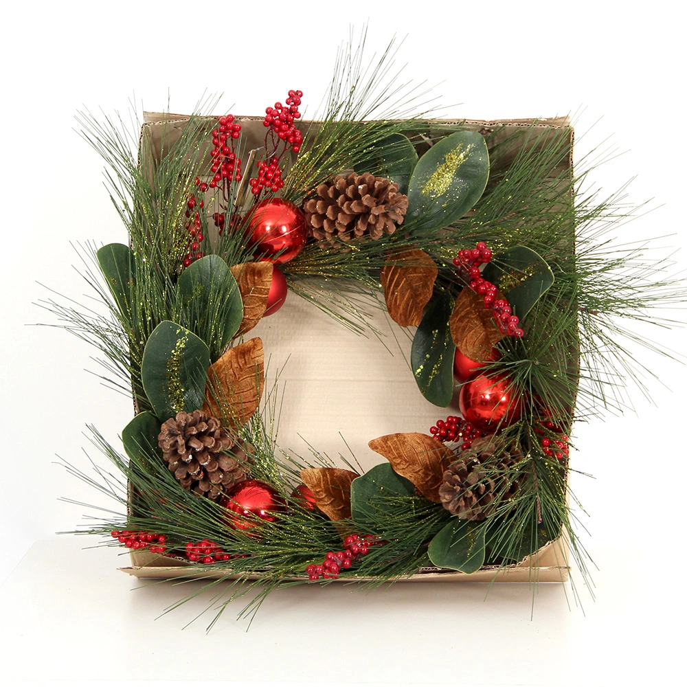 ¡Listo para enviar inventario de mercancías puntuales! 5,99$ buen Precio Navidad con Morón de plantas Caja Interior Marrón Wreath para la decoración de la Puerta de Navidad