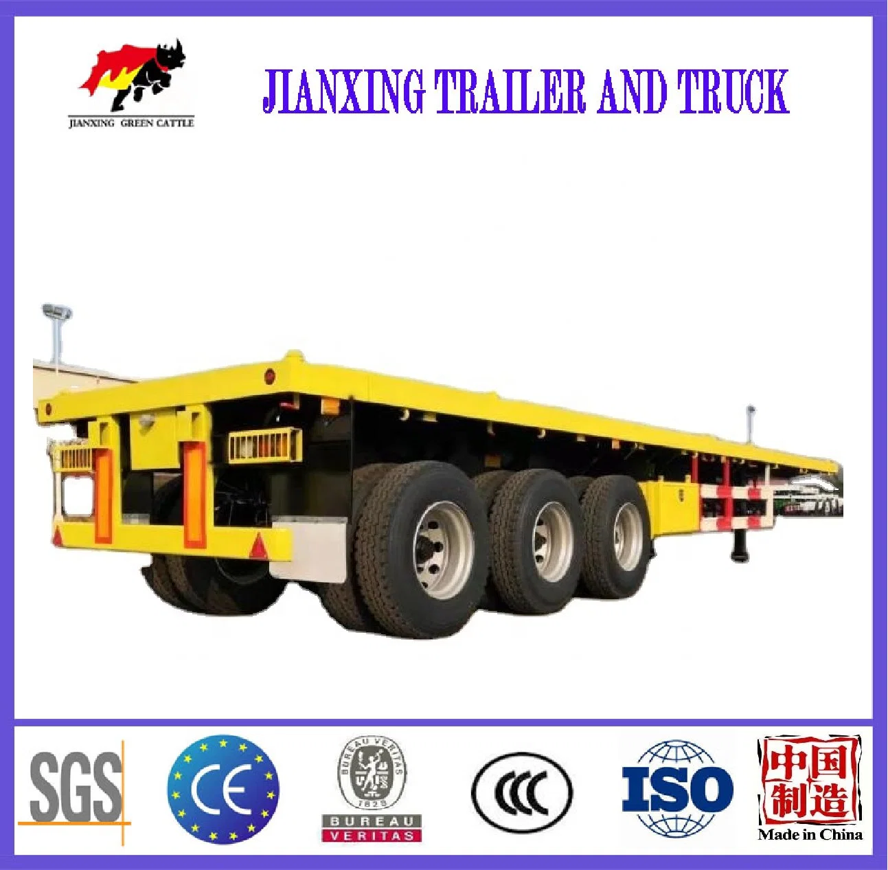 Jianxing Good Product Used Shipping Container 20FT 40FT Flatbed Semi Trailer 3 Axle Flat Bed Truck Trailer with Container Lock for Sale