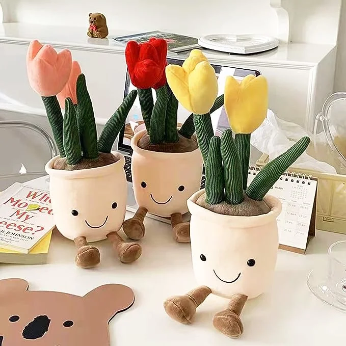 3pcs Tulipán Plush Toy, relleno Flower Pot Throw Plushie Doll, Soft Plush Toys decoración interior Festival Regalos personalizados