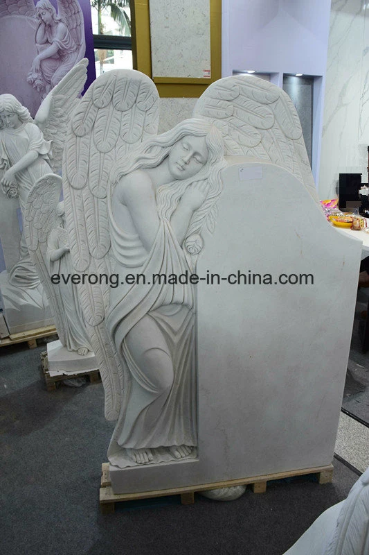 White Marble/Memorial/Cemetery/Garden Tombstone with Angel in European/American/Chinese/Japanese/Russian style