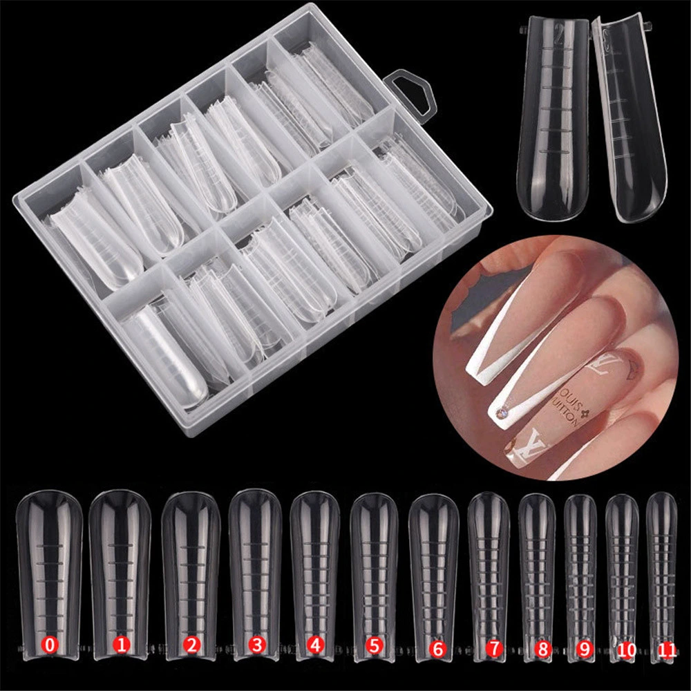 120PCS Clear Practice Full Coverage Nail Technique Gel Tool Acrylic Nail Fine Point Super Long High Heel Nail Technique