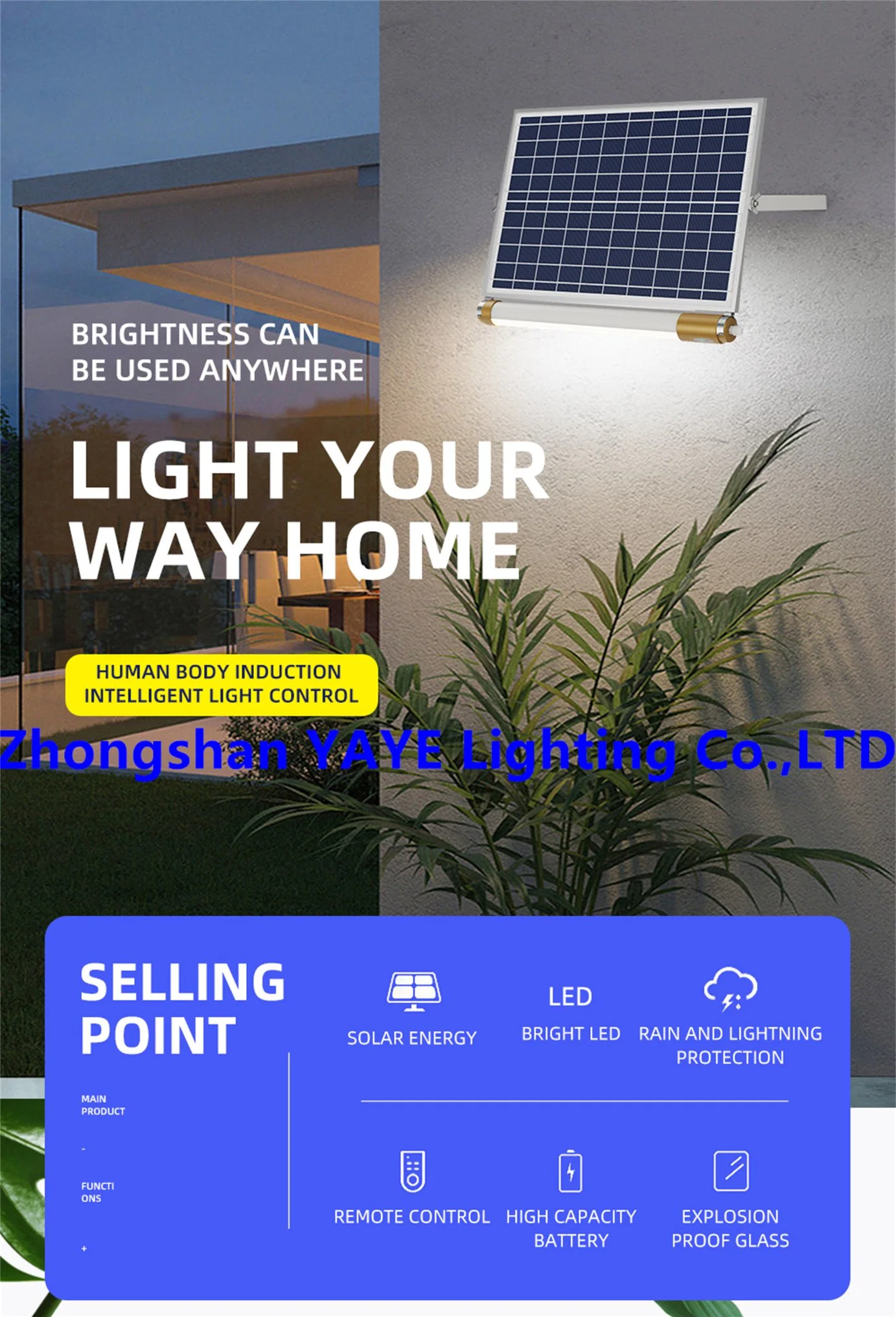 Yaye Supplier Price CE/RoHS 50W Outdoor Waterproof Panel T8 Solar Tube Light with 30/60/90/120cm 3 Years Warranty/2000 PCS Stock