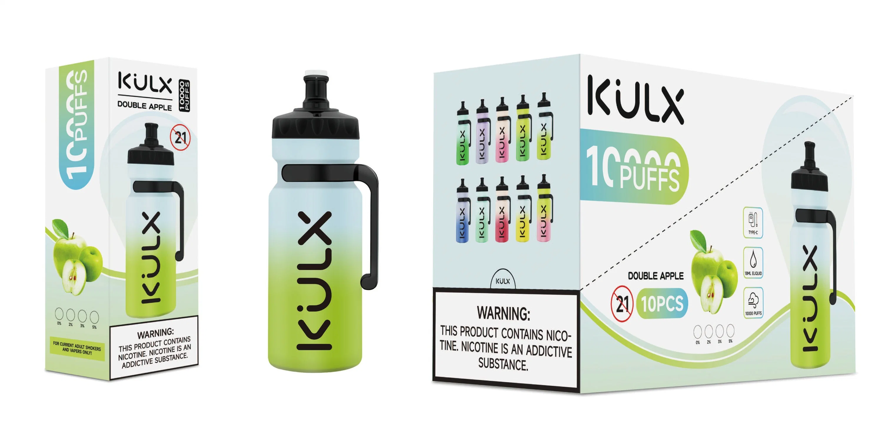 Europe and The United States Best-Selling Disposable Electronic Cigarettes Kulx 10000puffs 18ml Rechargeable 600 mAh and Adjustable Airflow