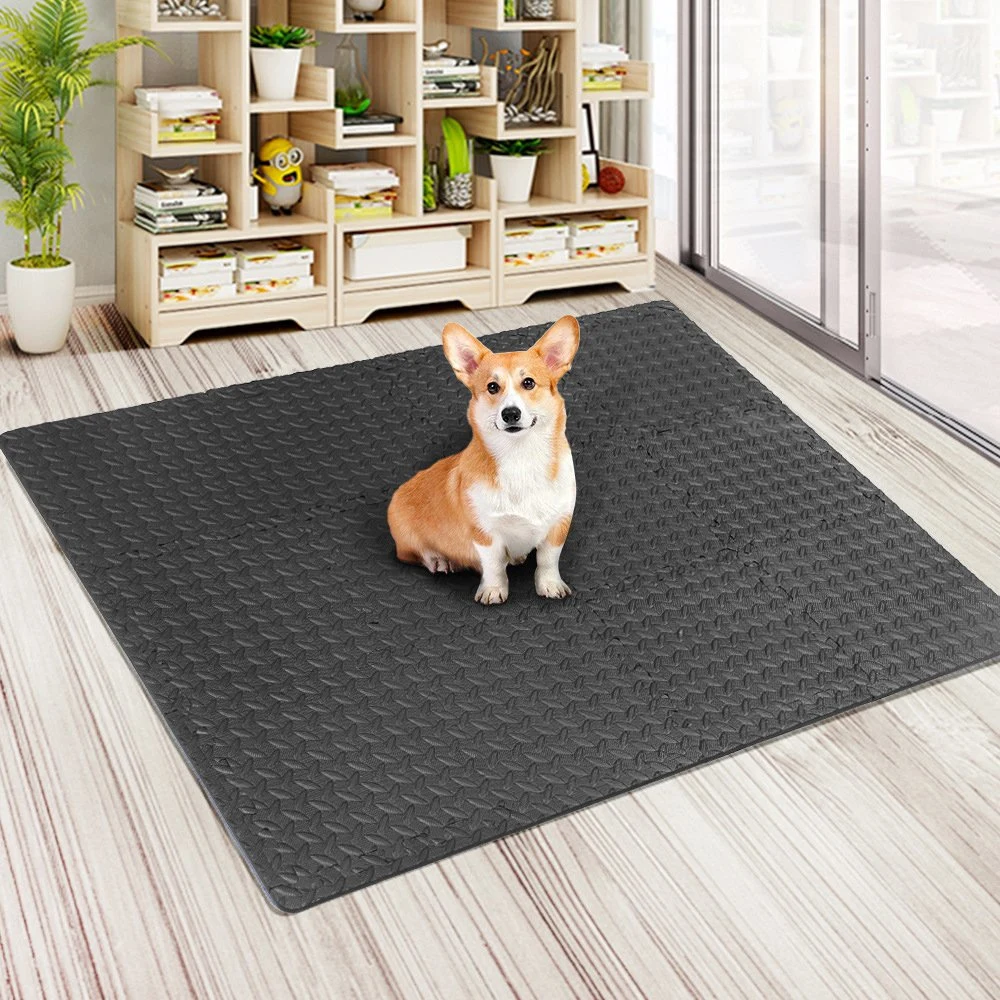 Interlocking EVA Plush Carpet 4PCS Puzzle Exercise Floor Mat Black