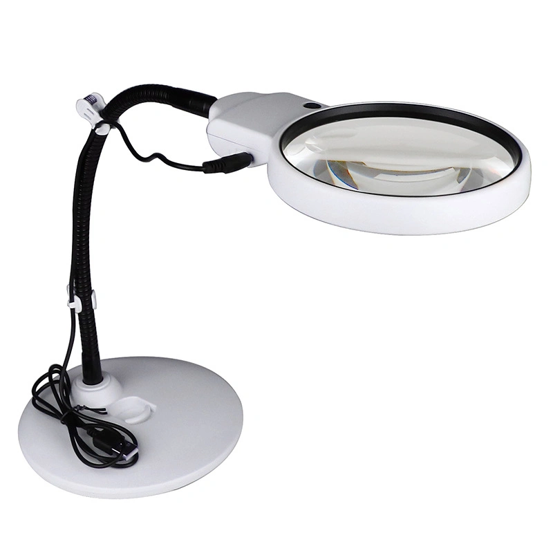 Loupe de table de câble USB à grand objectif avec lampe LED Loupe