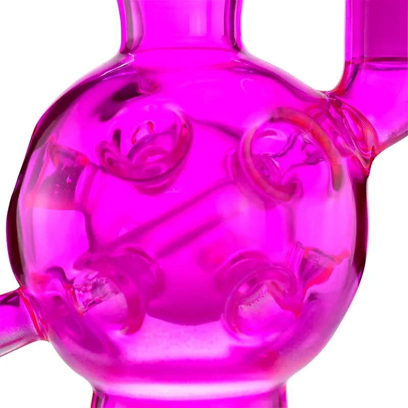 9.2 Inches Recycler Bent Type Hookah Pink Color Glass with Swiss Percolator and 14mm Female Joint