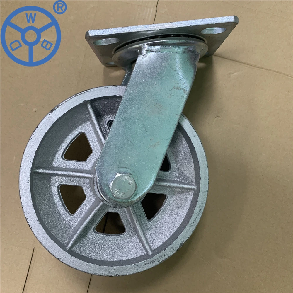 Wbd 4 5 6 8 Inch Heavy Duty Industrial Trolley Cast Iron V Groove Wheels Semi Steel Swivel Top Plate Brake Caster with Ball Bearing