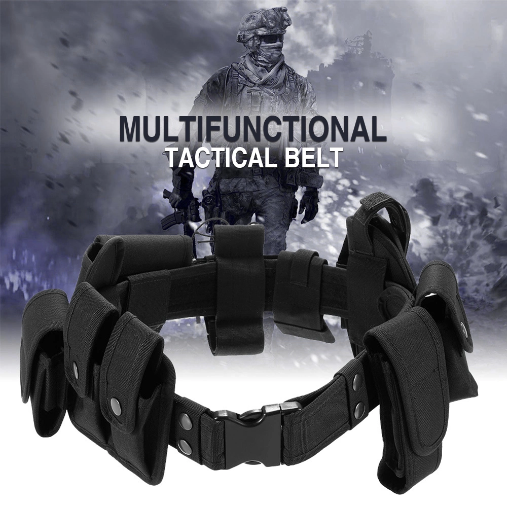 Tactical Multifunctional Hardware Buckle Flashlight Molle Police Style Belt Pouch Kit with Outer Belt