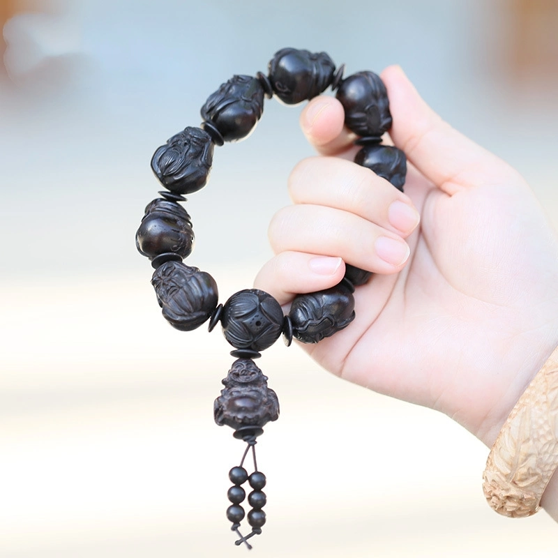 Fine Ebony Buddha Beads Bracelet Sandalwood Handmade Vintage Ebony