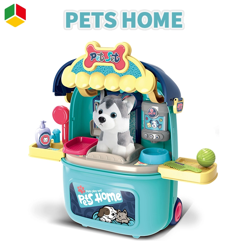 QS Children High quality/High cost performance  Plastic Simulation Pretend Play Plush Pet Dog Set Suitcase Toys for Kids